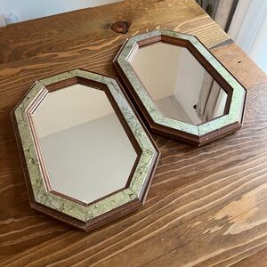 Vintage Octagonal Wooden Mirrors with Gold Accents